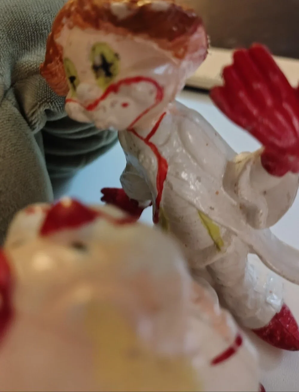Pair of vintage plastic blow mold clown Christmas ornaments